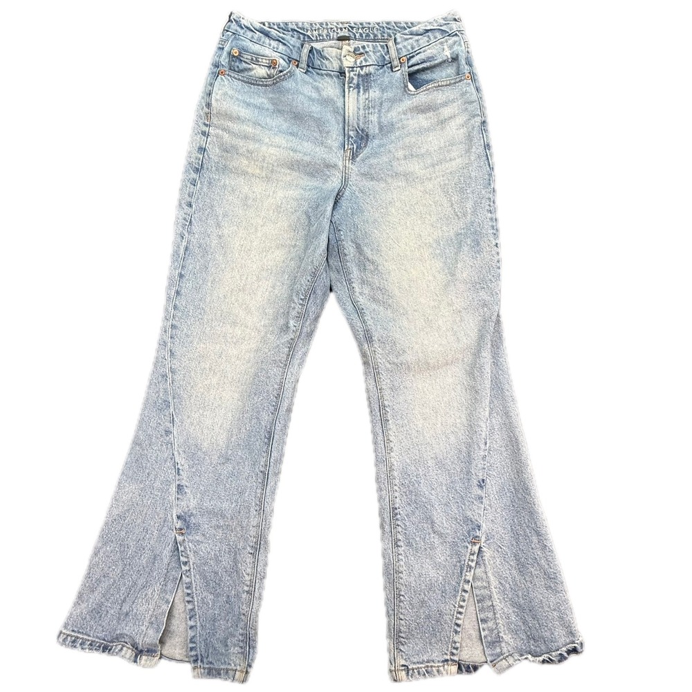 American Eagle Curvy 90s Bootcut Jeans Light Wash Front Slit‎ Hem Size 12 Short